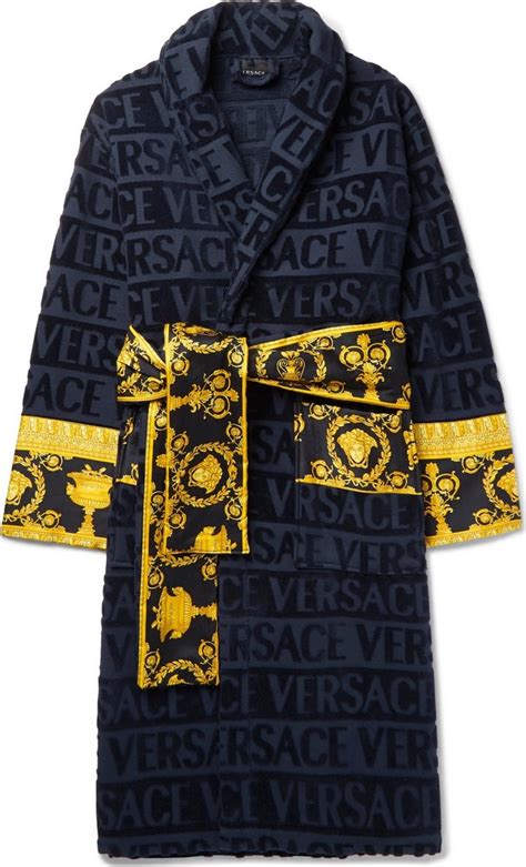 versace men satin-trimmed logo-jacquard cotton-terry robe white cotton|Versace Robes and bathrobes for Men .